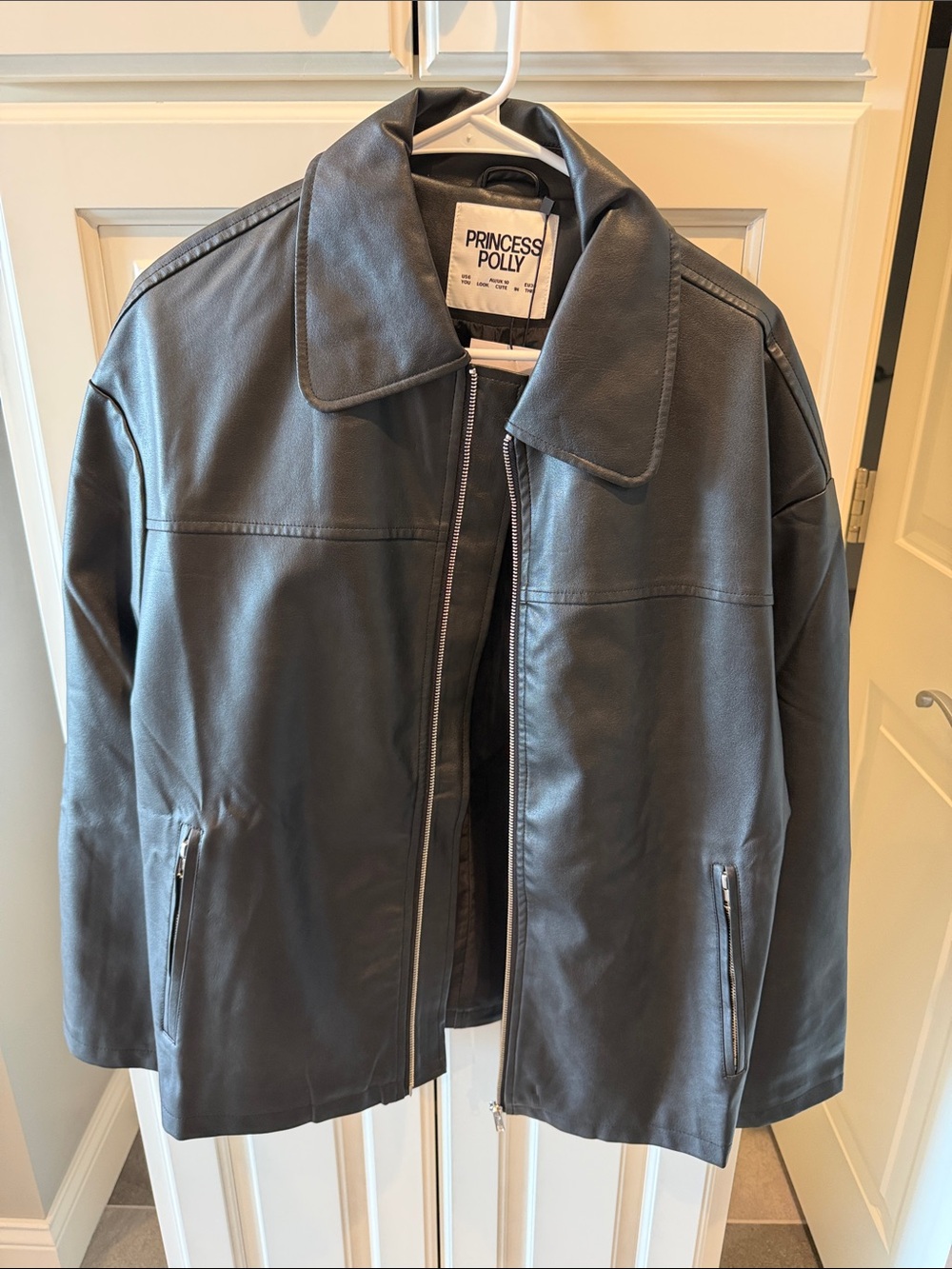 NWT * Princess Polly Black Faux Leather Bomber Jacket
